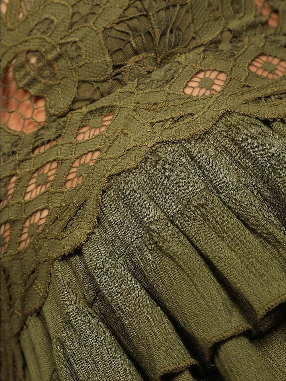 Free People Adella Cami Olive Green Lace Ruffled